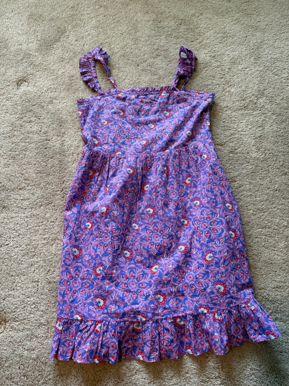Vineyard Vines Purple Floral Ruffle-Strap Casual Dress
